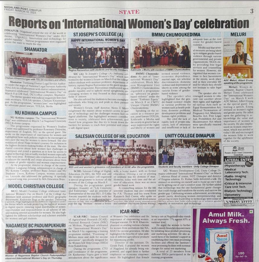 Newspaper publication of ICAR NRCM Women's day celebration
