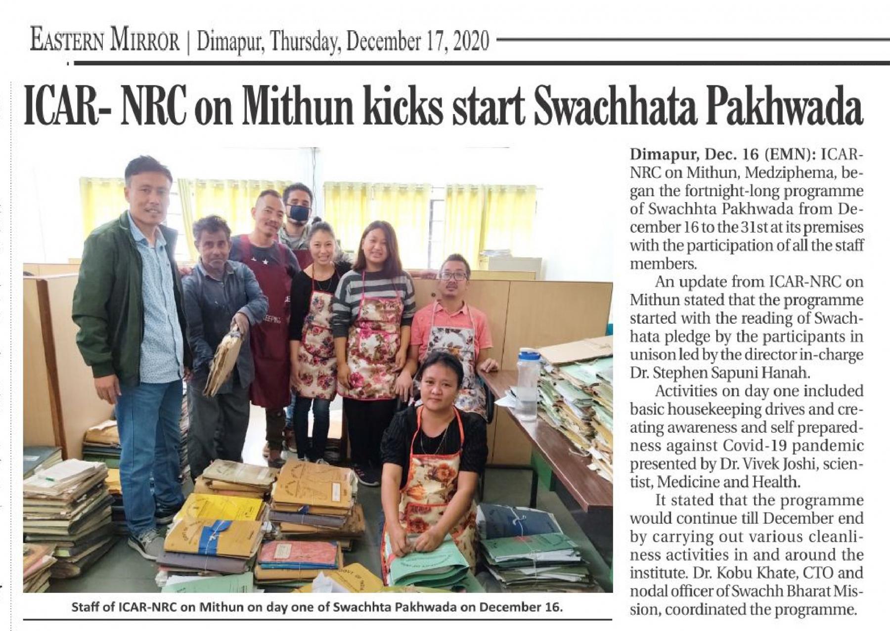 ICAR-NRC on Mithun kicks start Swachhata Pakhwada